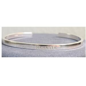 925 Sterling Silver Engraved 'Namaste' 4mm Marked STERLING Cuff Bracelet 12.90g